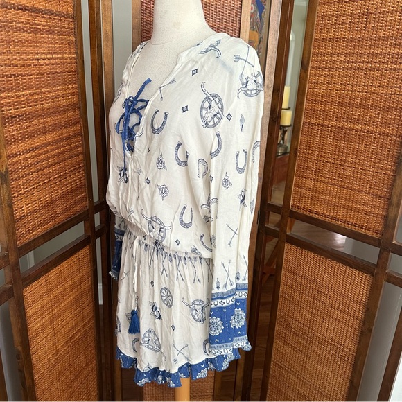 Last chance sale! NWT SURF GYPSY Blue Ivory Swim Beach Cover Up dress medium - Picture 4 of 11